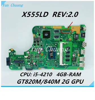 X555LD ראב:2.0 מחשב נייד לוח אם Asus F555L K555L A555L X555L X555LN X555LP Mainboard i5-4210-CPU 4G-RAM GT820M/GT840M 2G