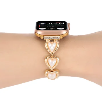 uhgbsd נשים שעון צמיד IWatch הלהקה אפל שעונים 1-7 לב מתכת בצורת רצועת פלדה אל חלד להקות 40 44 41 38 45
