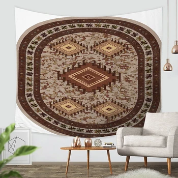 סגנון אתני שטיח קיר חדר המיטה בד אתני פרחוני גיאומטריה דפוס שטיח הקיר עבור חדר השינה לסלון