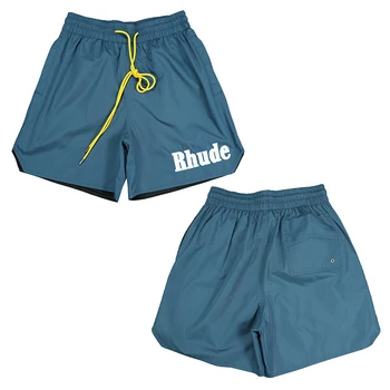 RHUDE 2023ss מכנסיים קצרים מכנסיים רקמה פשוטה הלוגו של המכתב החוף שרוך נשים גברים לנשימה איכות גבוהה שחור כחול ירוק אדום