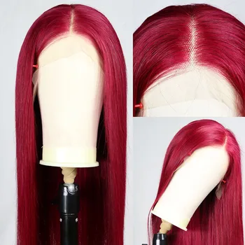 צבע אדום תחרה קדמית פאות שיער אדם 40inch זמן 250% צפיפות קדמית סגר ברזילאי בתולה שיער הפאה בקרב נשים שחורות בנות