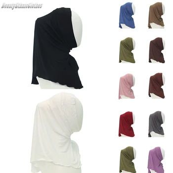 צבע מוצק אחד החלקים אמירה כובע מלזיה כיסוי הראש מיידית טורבן ערבי-מוסלמי נשים חיג ' אב Headwrap צעיפים Khimar הרמדאן כובעים