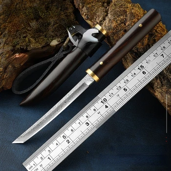 דמשק פלדה VG10 ליבת פלדה צלע ההבדל סמוראי ישר סכין נייד Selfdefense סכין לבשר סכין מתאים בחוץ הביתה