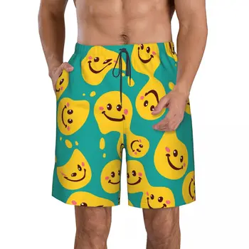 גברים לשחות מכנסיים קצרים בקיץ בגדי גבר בגדי ים קצרים חוף גלישה לוח בגדי גברים מכנסיים סמיילי צהוב
