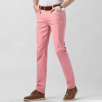האביב נוער ג ' ינס של גברים למתוח רזה ישר המכנסיים הורודות נאה אופנה מגוונים מזדמנים מכנסיים לעבודה גברים מכנסיים