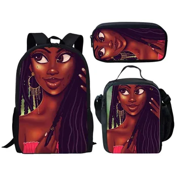 יצירתי אופנה מצחיק אפריקאי שחור בנות 3D מודפס 3pcs/סט התלמיד תיקי בית ספר Daypack מחשב נייד התרמיל צהריים תיק קלמר