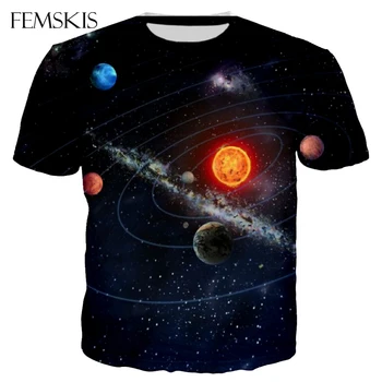 FEMSKIS קיץ חולצת גברים נשים 3D פלאנט החלל Galaxy גרפי חולצות עם שרוולים קצרים בגדים מזדמנים צמרות יוניסקס חולצות Tees