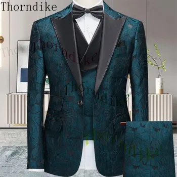 תורנדייק 2023 אנשים חדשים חליפה ירוקה בסגנון בריטי עסקי החתונה ז ' קט+אפוד+מכנסיים 3 חתיכות טוקסידו בהזמנה אישית Terno Masculino